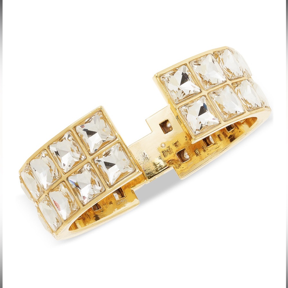 ✨ INC Gold Tone Crystal Cuff Bracelet Statement Wide Hinged Bangle